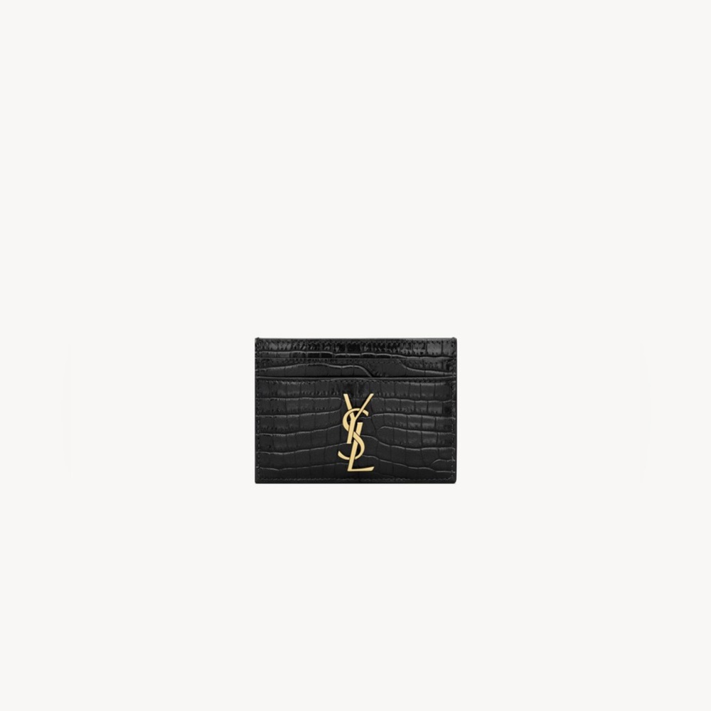YSL Monogram Card Case in Croc-Embossed Leather